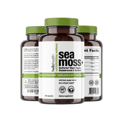 Organic Irish Sea Moss, Organic Bladderwrack, Organic Burdock &amp; Bioperine capsules by hellohealth