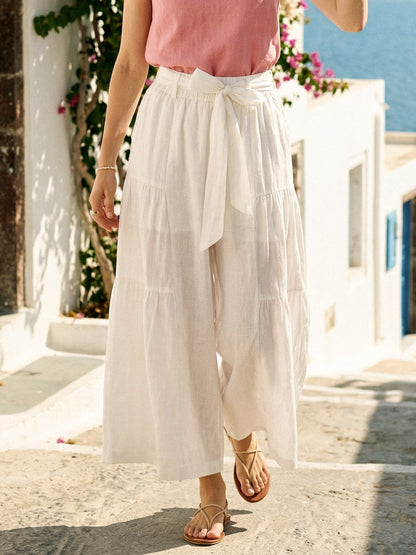 100% Linen Bow-Waist Tiered Pants TARYN by LINTICO