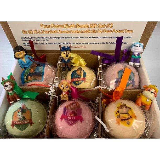 12 XL Bath Bomb Fizzies with surprise Paws Patrol figure inside, handmade, natural ingredients, fruity, kid-friendly scents by Spa Pure