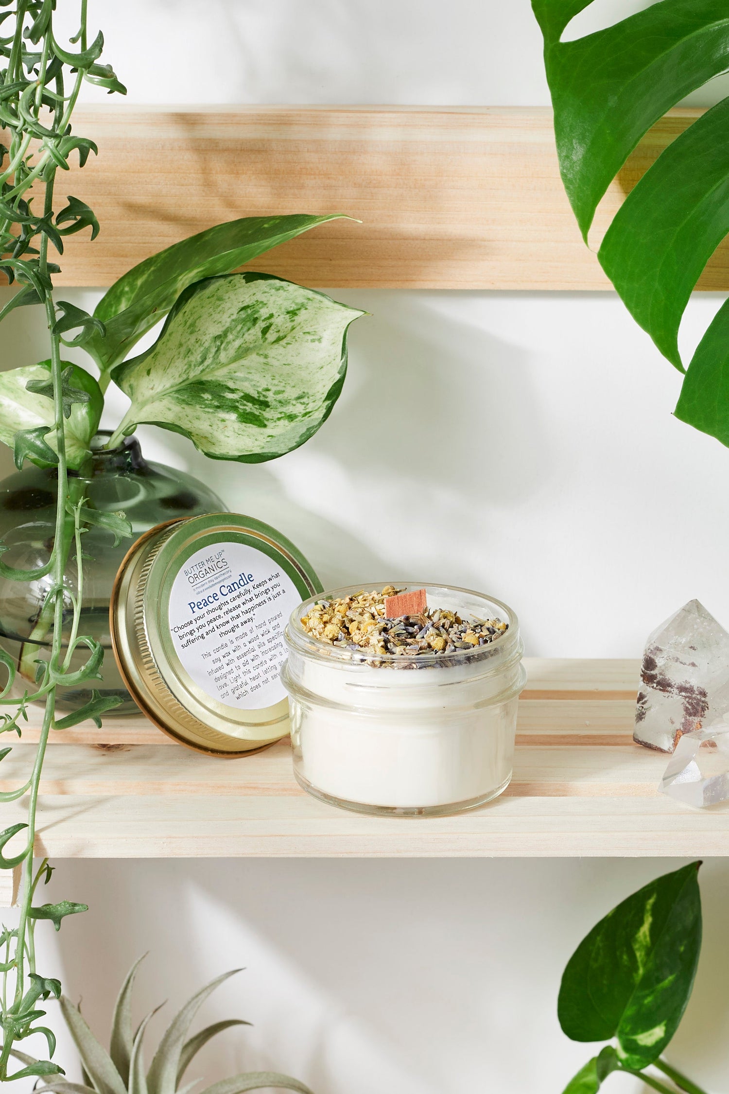 Peace Candle / Serenity Candle / Intention Candle / Ritual Candle / Crystal Candle / Pretty Candle / Organic Soy Wax Candle / Botanicals by Butter Me Up Organics