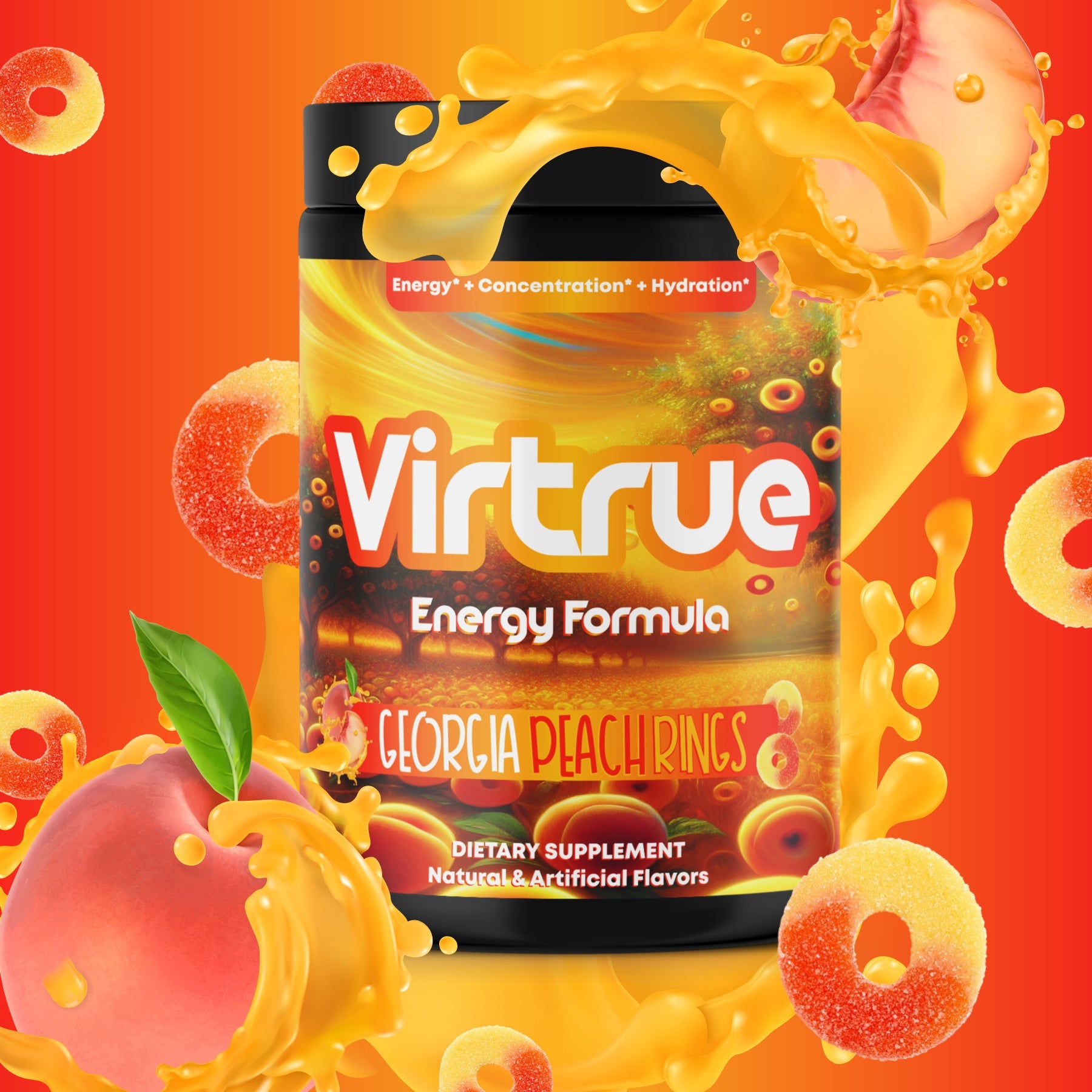 Georgia Peach Rings Pre-Workout Energy Powder + Focus Boost &amp; Hydration | Sugar Free by Virtrue