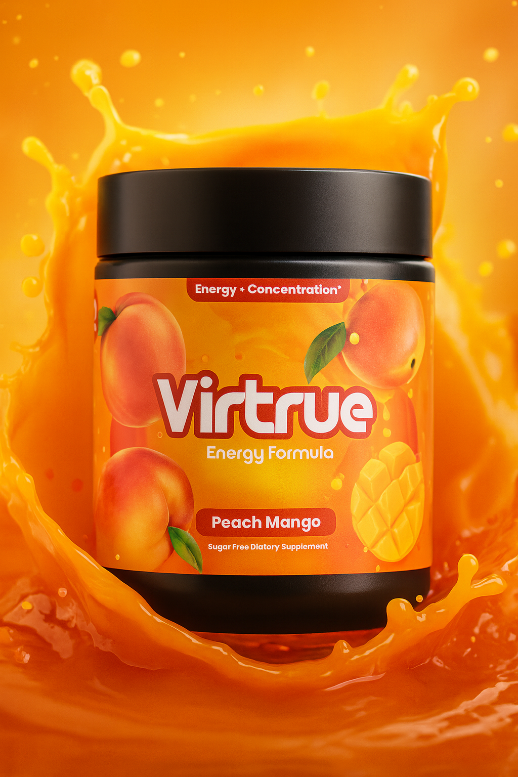 Peach Mango Pre-Workout Energy Powder + Focus Boost &amp; Hydration | Sugar Free by Virtrue