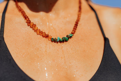 Raw Cognac Baltic Amber + Raw Amazonite || Necklace by CanyonLeaf