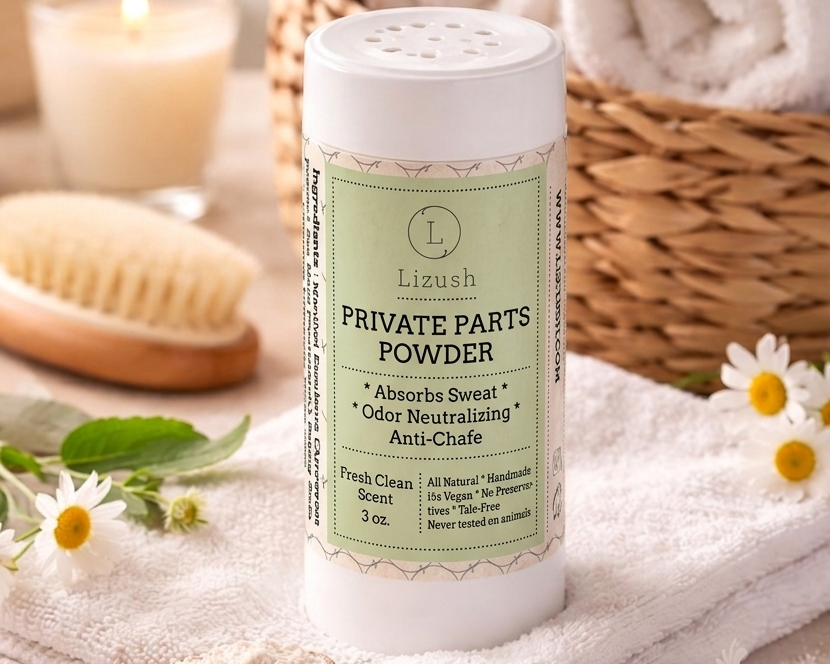 Talc-Free Intimate Body Powder for Women &amp; Men – Natural Anti-Chafing Powder, Moisture Absorbing, Odor Control, Aluminum-Free, Sensitive Skin Safe by Lizush