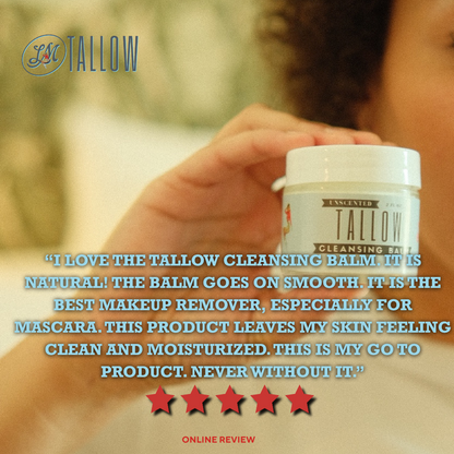 Unscented Tallow Cleansing Balm | Natural Makeup Remover &amp; Deep Moisturizing Cleanser | Grass-Fed Beef Tallow with Castor Oil by Lady May Tallow