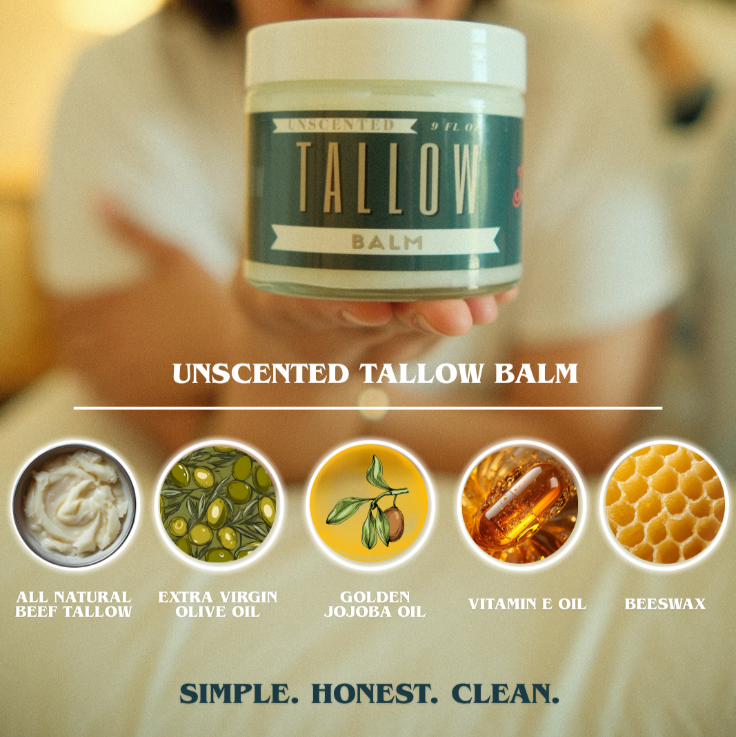 Unscented Tallow Balm | Natural Beef Tallow Vitamin E, Jojoba Moisturizer for Face &amp; Body |Clean, Preservative-Free Skincare by Lady May by The Lady May