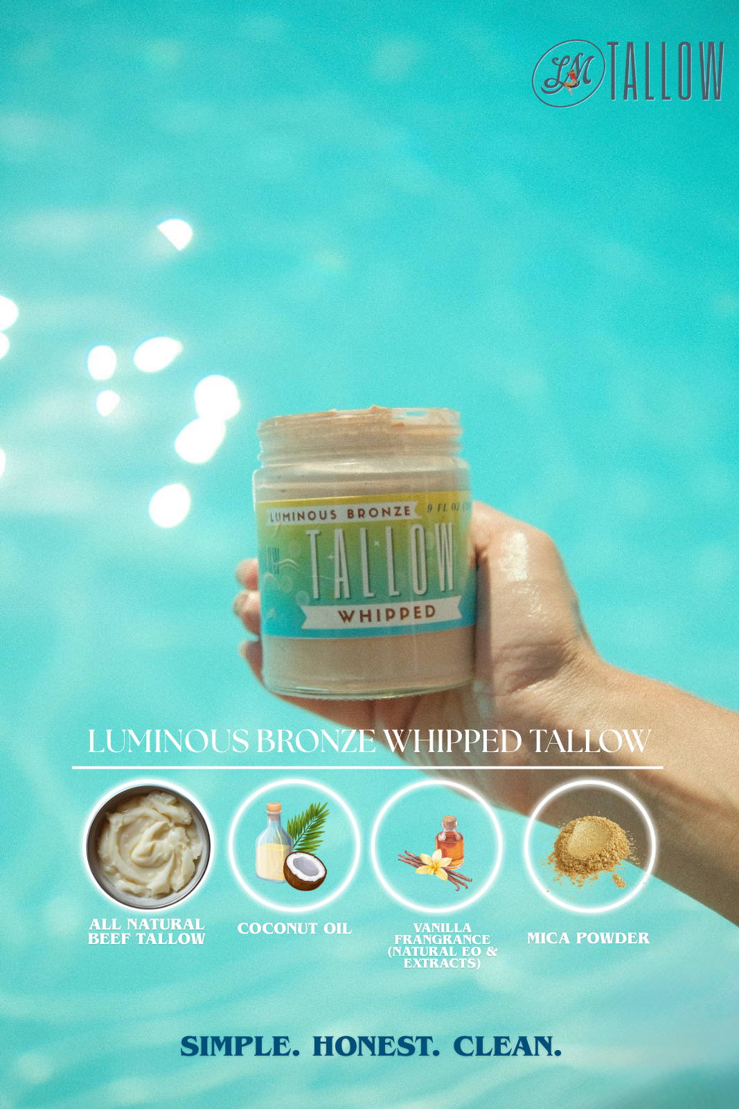 Luminous Bronze Whipped Tallow Moisturizer - Natural Bronzing Body Butter with Mica by The Lady May