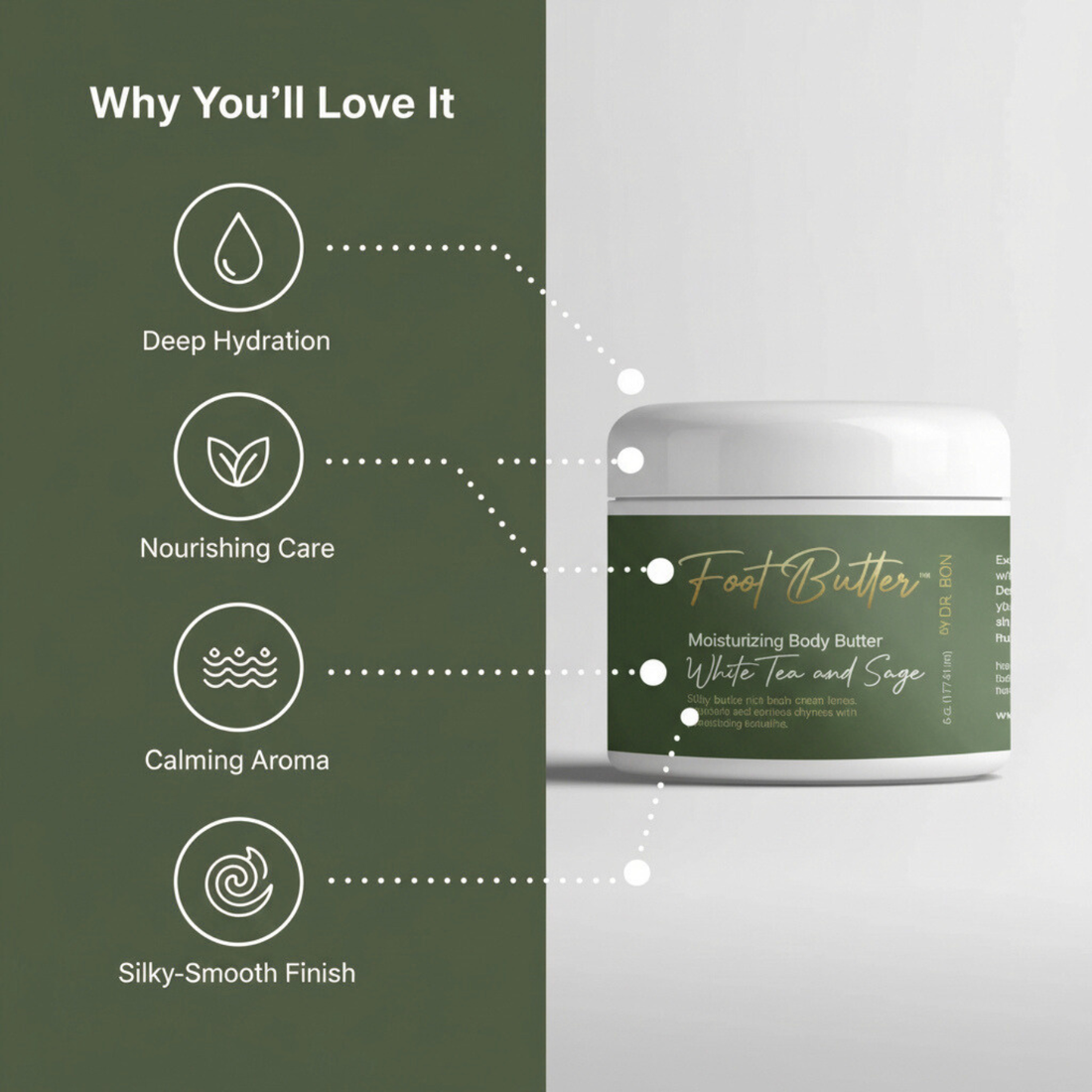 White Tea &amp; Sage Moisturizing Body Butter – Hydrating, Nourishing, Ultra-Soft Skin Cream by Foot Butter by Dr Ron