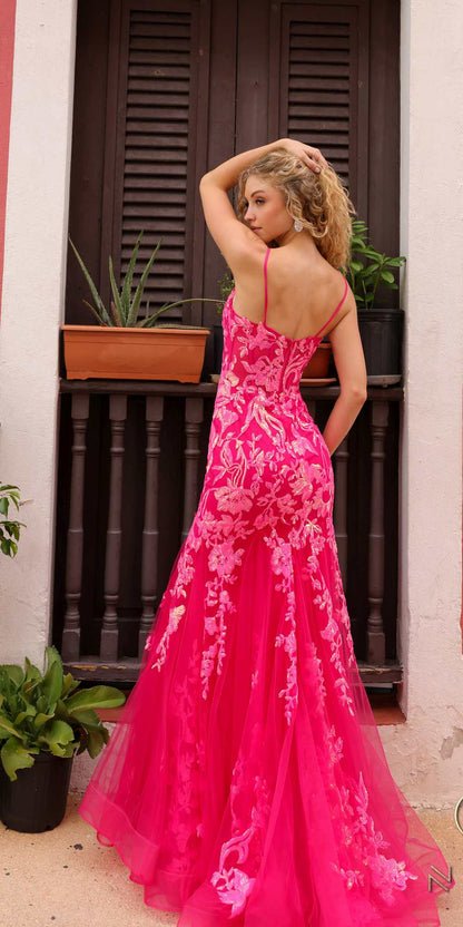 Nox Anabel Q1390 Long Fitted Sequin Applique Trumpet Skirt Gown by DiscountDressShop
