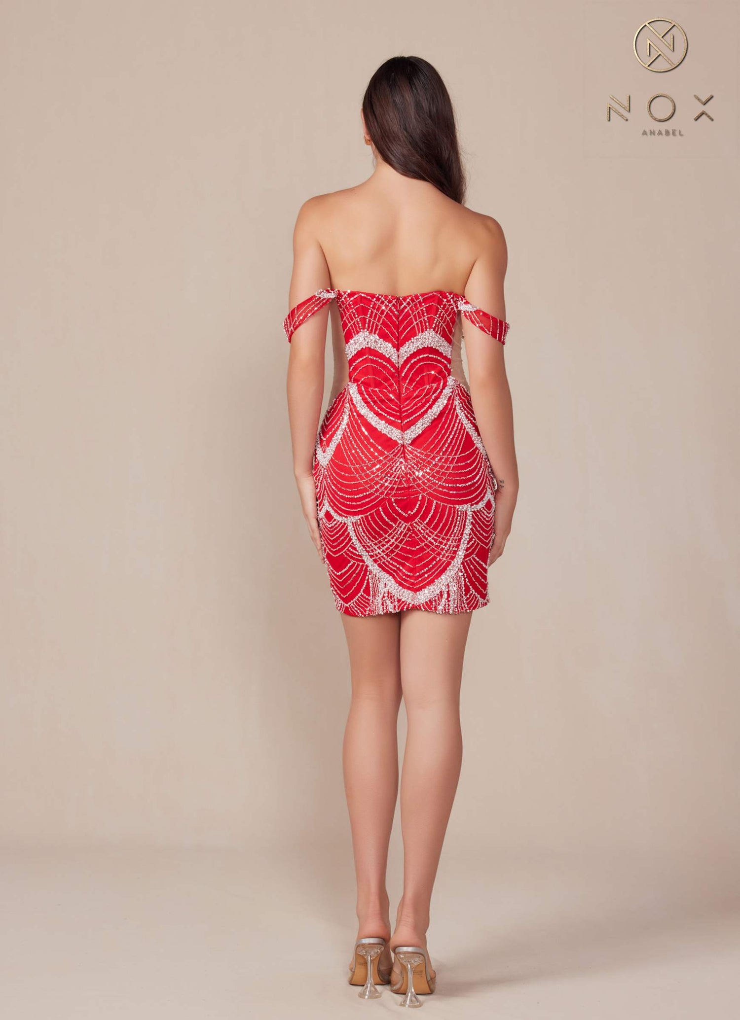 Nox Anabel Q839 Short Off the Shoulder Beaded Cocktail Dress by DiscountDressShop
