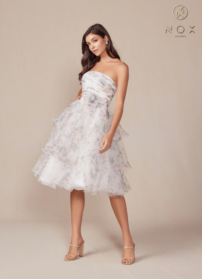 Nox Anabel Q842 Floral Print A-Line Tea Length Dress by DiscountDressShop