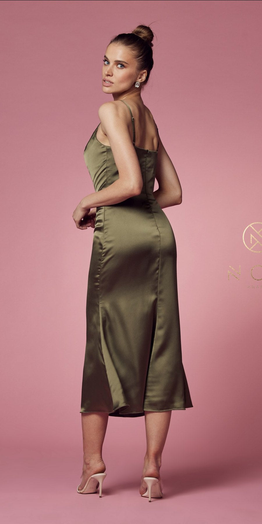 Nox Anabel R1027 Tea Midi-Length Formal Gown with Cowl Neckline by DiscountDressShop