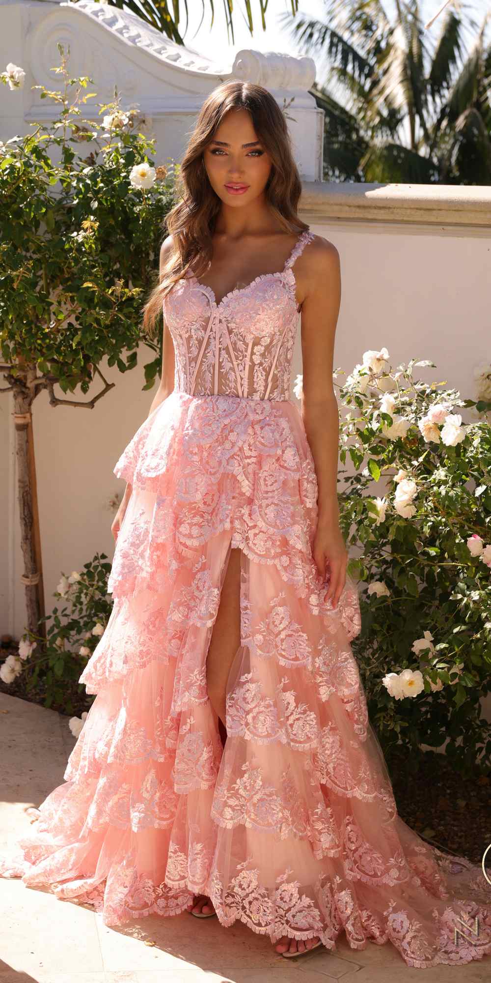 Nox Anabel R1299 Long Off the Shoulder Tiered Skirt A-Line Formal Gown by DiscountDressShop