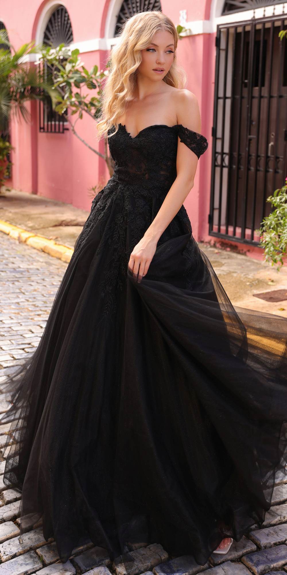 Nox Anabel R1303 Long Off the Shoulder Sweetheart Tulle A-Line Gown by DiscountDressShop
