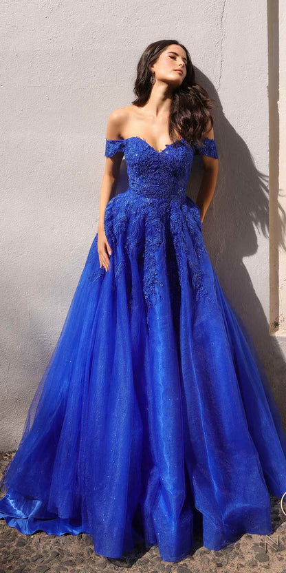 Nox Anabel R1303 Long Off the Shoulder Sweetheart Tulle A-Line Gown by DiscountDressShop