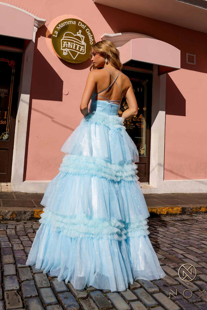 Nox Anabel R1316 Long Glitter Ruffled Tiered A-Line Sleeveless Gown by DiscountDressShop