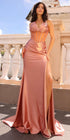 Nox Anabel R1323 Long Fitted Sheath Sheer Bodice Halter Satin Gown by DiscountDressShop
