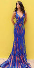 Nox Anabel R1402 Long Plunging V-Neck Fitted Sequin Print Gown by DiscountDressShop
