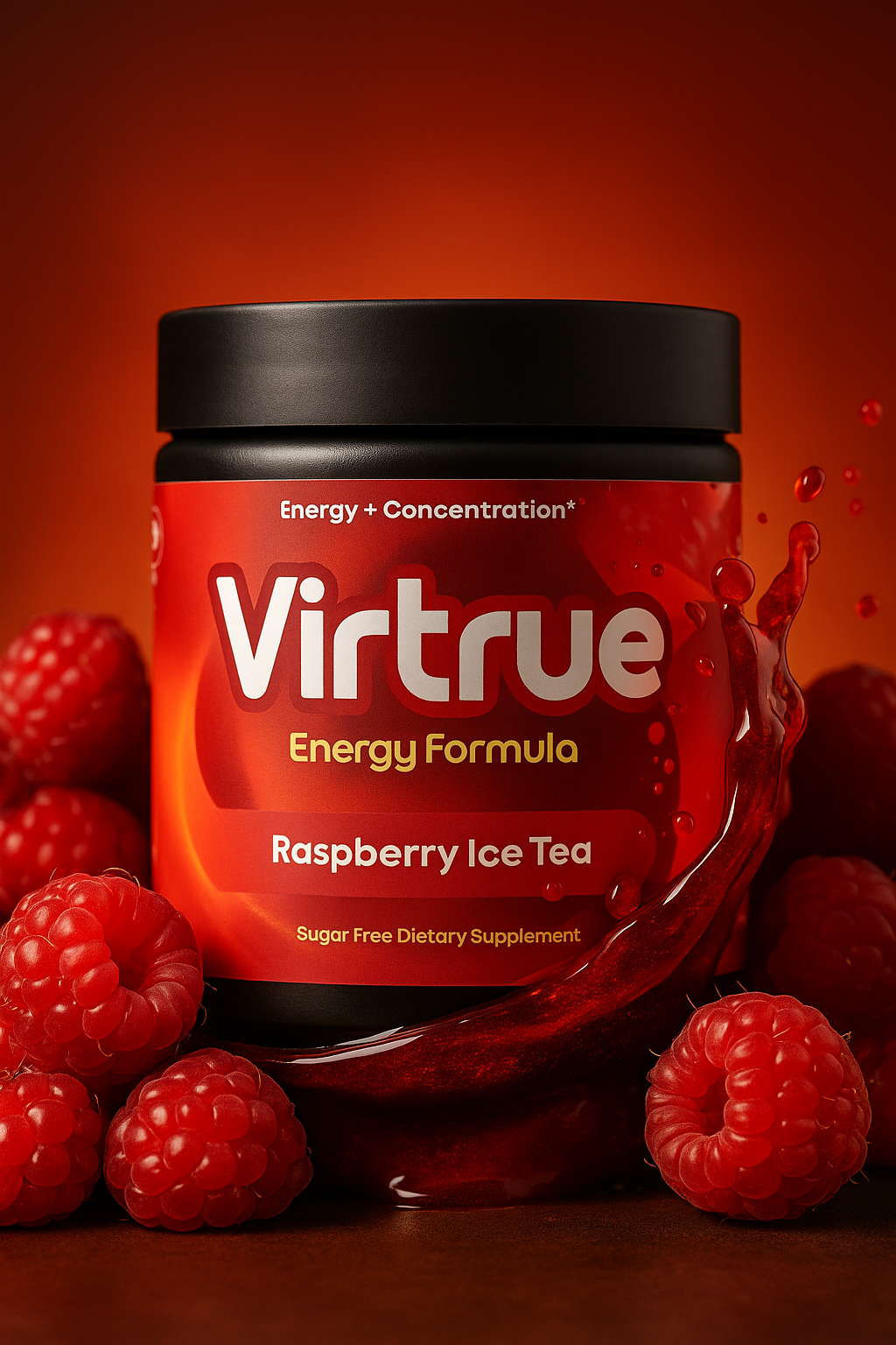 Raspberry Iced Tea Pre-Workout Energy Powder + Focus Boost &amp; Hydration | Sugar Free by Virtrue