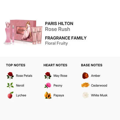Rose Rush By Paris Hilton W 3.4oz 4pc Set EDP Spray by perfumesandrea