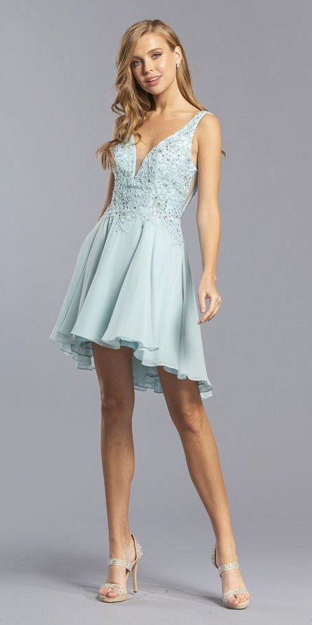 CLEARANCE - Aspeed S2331 Embroidered V-Neck Short A-Line Dress (Size Medium) by DiscountDressShop