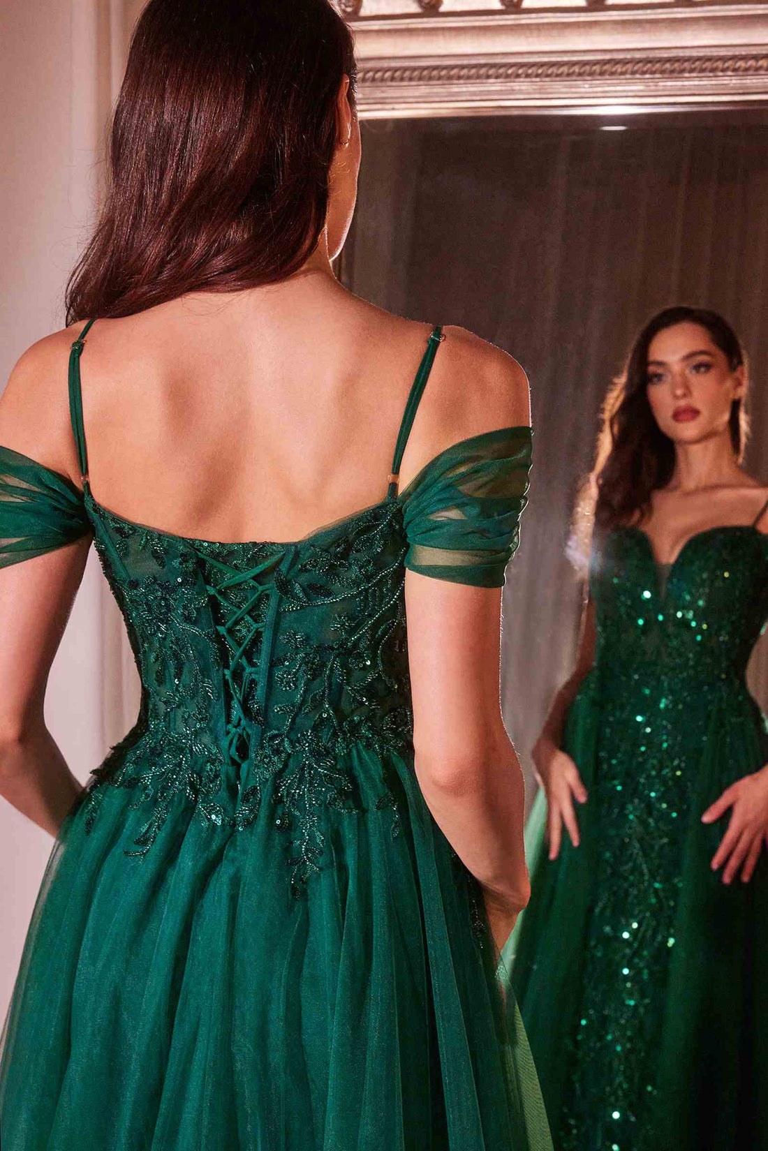 Ladivine SF009 Long Embellished Off The Shoulder Fitted Lace Gown by DiscountDressShop