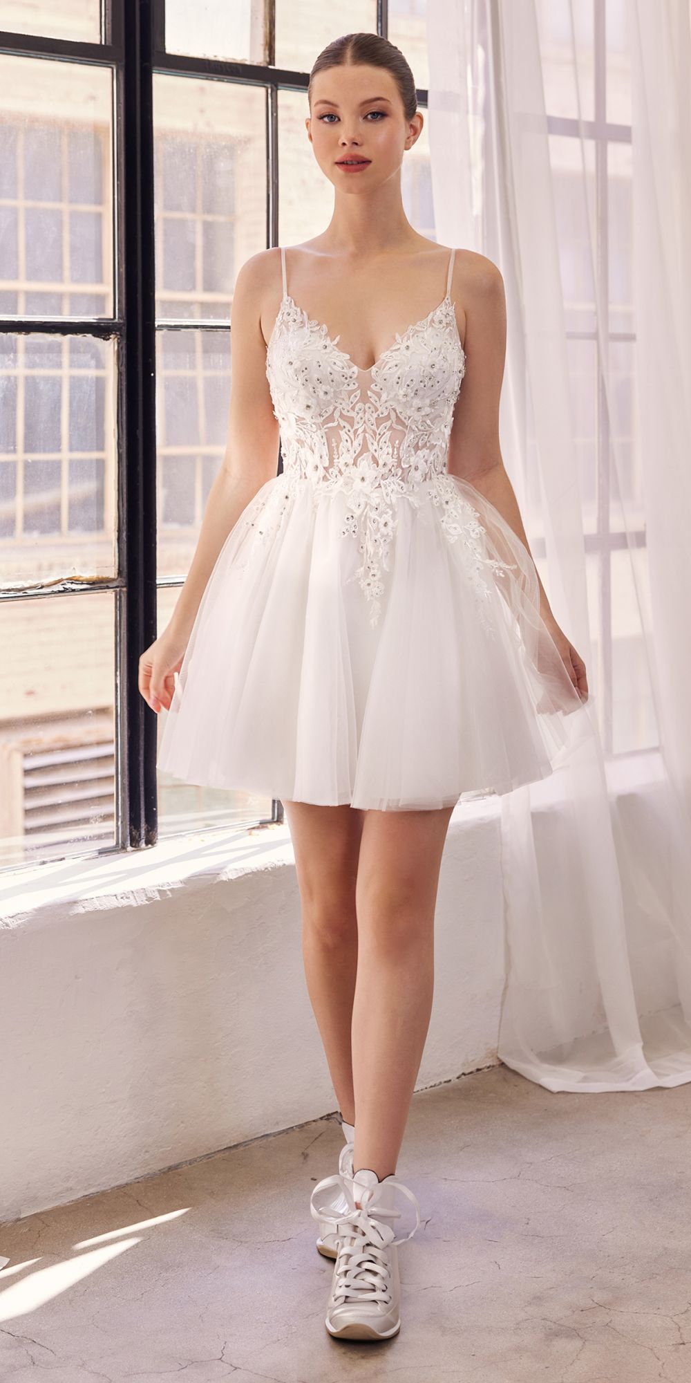 Ladivine SF047 Lace Bodice A-Line Layered Tulle Short Dress by DiscountDressShop