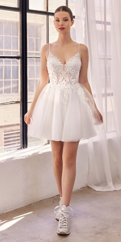 Ladivine SF047 Lace Bodice A-Line Layered Tulle Short Dress by DiscountDressShop