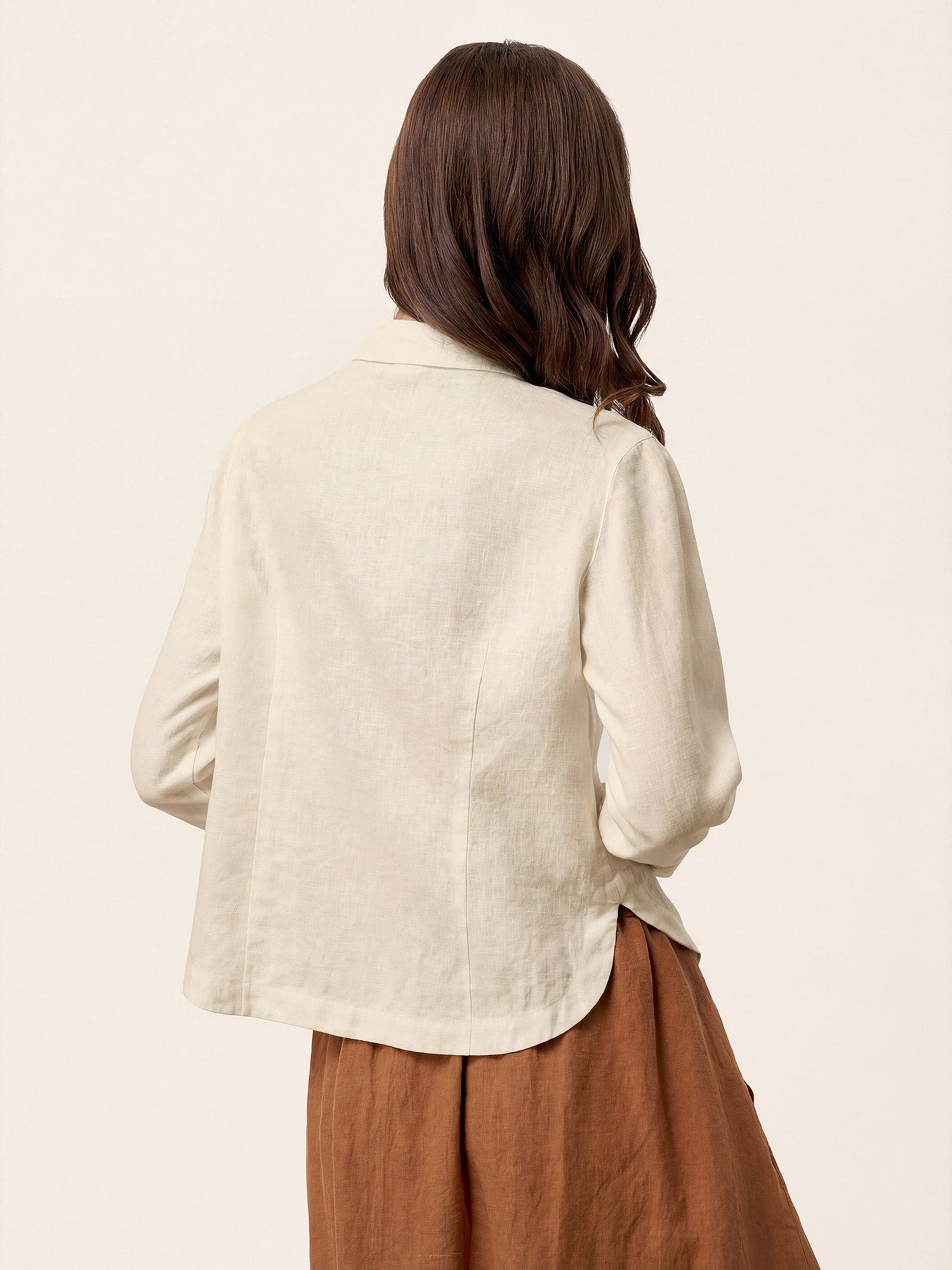 100% Linen Small Collar Curved Hem Tailored Shirt AVELINE by LINTICO