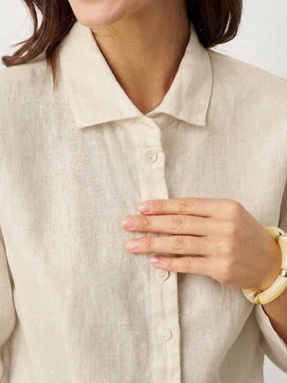 100% Linen Small Collar Curved Hem Tailored Shirt AVELINE by LINTICO
