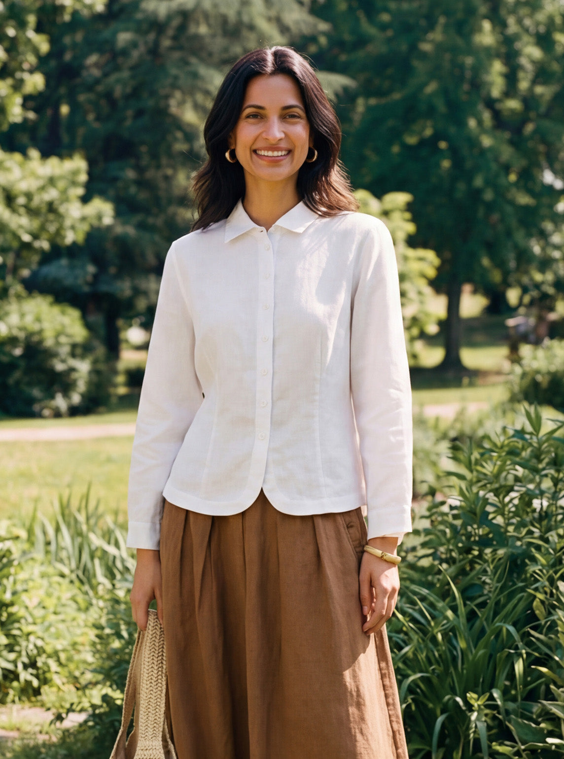 100% Linen Small Collar Curved Hem Tailored Shirt AVELINE by LINTICO