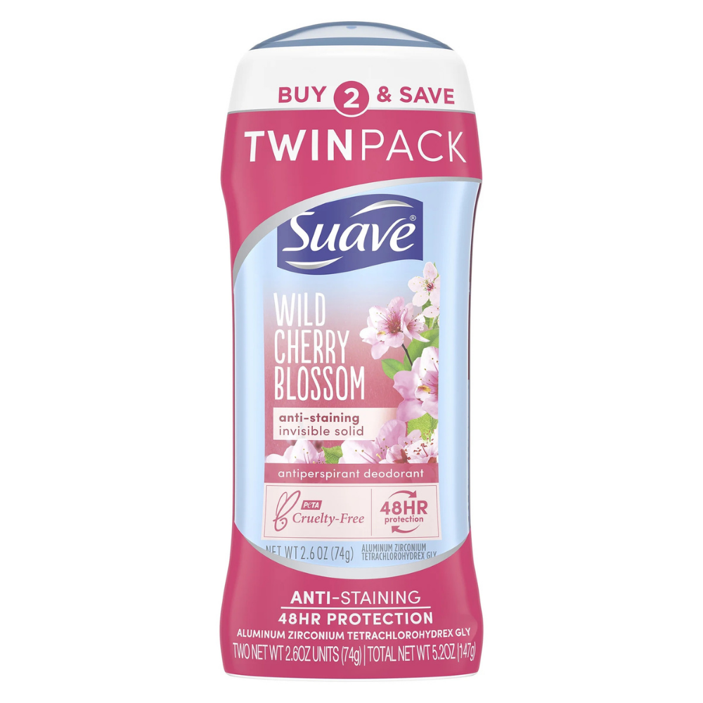 Suave Wild Cherry Blossom Invisible Solid Antiperspirant Deodorant Twin Pack (5.2 oz) by Farmacias Savia