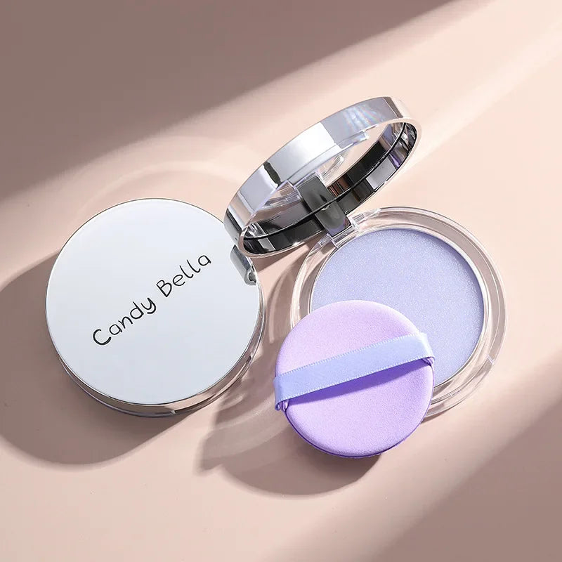 Matte Setting Powder Lasting Oil-Control Purple Glitter Pressed Powder Brightening Face Powder Jelly Compact Foundation Makeup by Korean Skin Care
