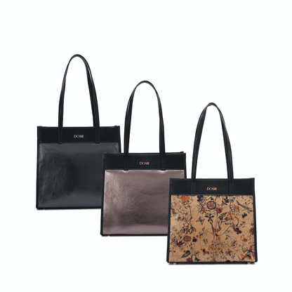 Portrait Tote 2 - Floral Kraft Paper Vegan Tote by Doshi FCSA