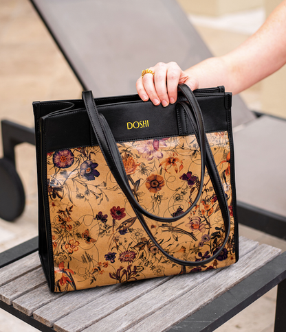 Portrait Tote 2 - Floral Kraft Paper Vegan Tote by Doshi FCSA