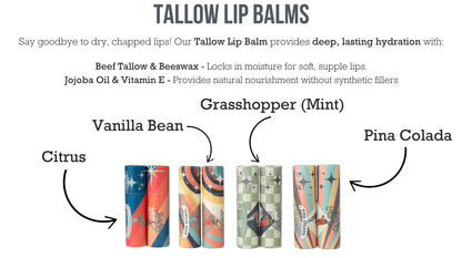Tallow Lip Balm - CHOOSE A FLAVOR - Natural Beef Tallow Lip Moisturizer with Beeswax &amp; Jojoba Oil by Lady May Tallow