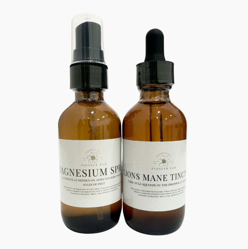 Brain Power Combo: Focus, Mental Health, Nervous System Support- Lions Mane Tincture + Magnesium Spray by Pioneer Pam