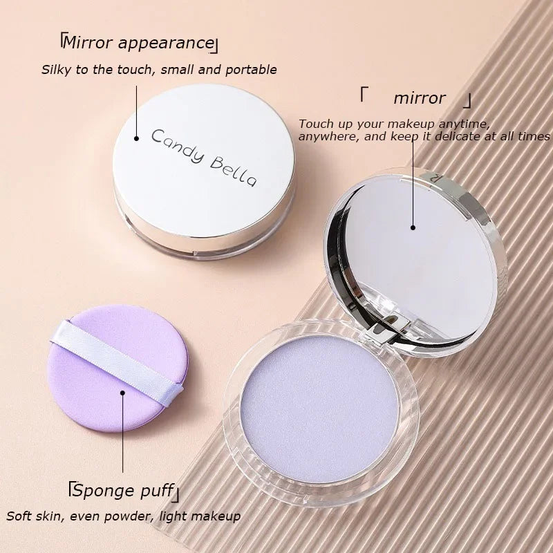 Matte Setting Powder Lasting Oil-Control Purple Glitter Pressed Powder Brightening Face Powder Jelly Compact Foundation Makeup by Korean Skin Care