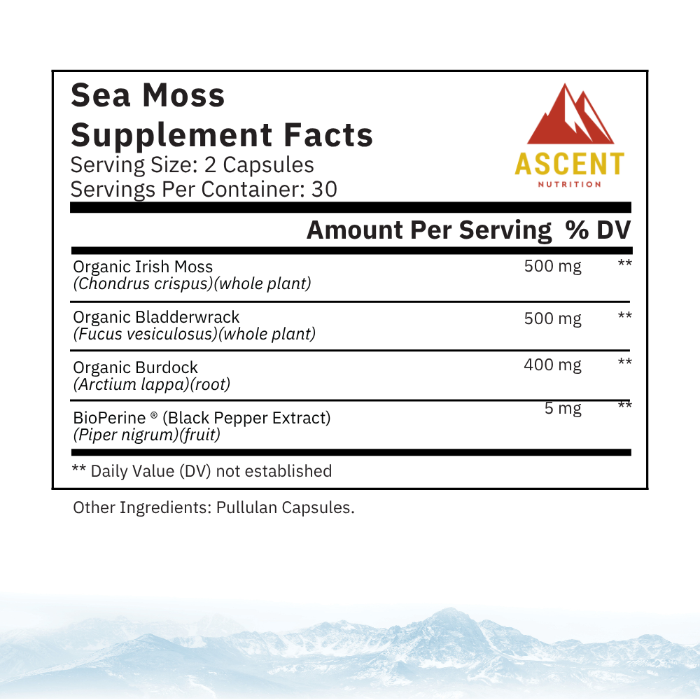 Organic Sea Moss, 60 Capsules, 500 mg by Ascent Nutrition