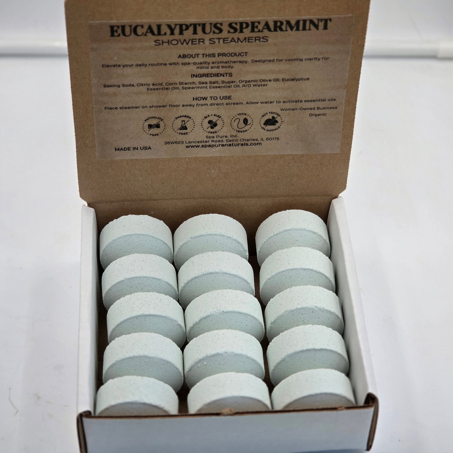 Eucalyptus Mint - Breathe Easy Shower Steamers - Sinus Relief Eucalyptus Menthol (15 count) by Spa Pure