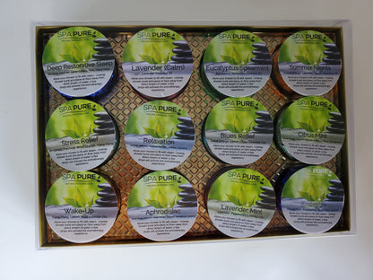 Gift Set with 12 Aromatherapy Shower Bombs - 100% Essential Oil Blends - foil wrapped 1.6 oz each by Spa Pure