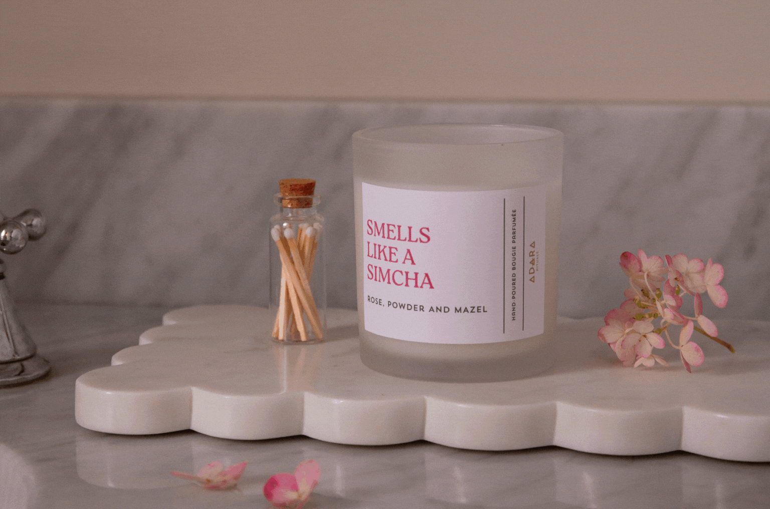 Smells Like A Simcha - Rose, Powder, and Mazel Scented Candle by Adara Rituals