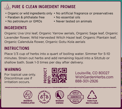 AfterBirth Sitzbath, Postpartum Herbal Soak by WishGarden Herbs