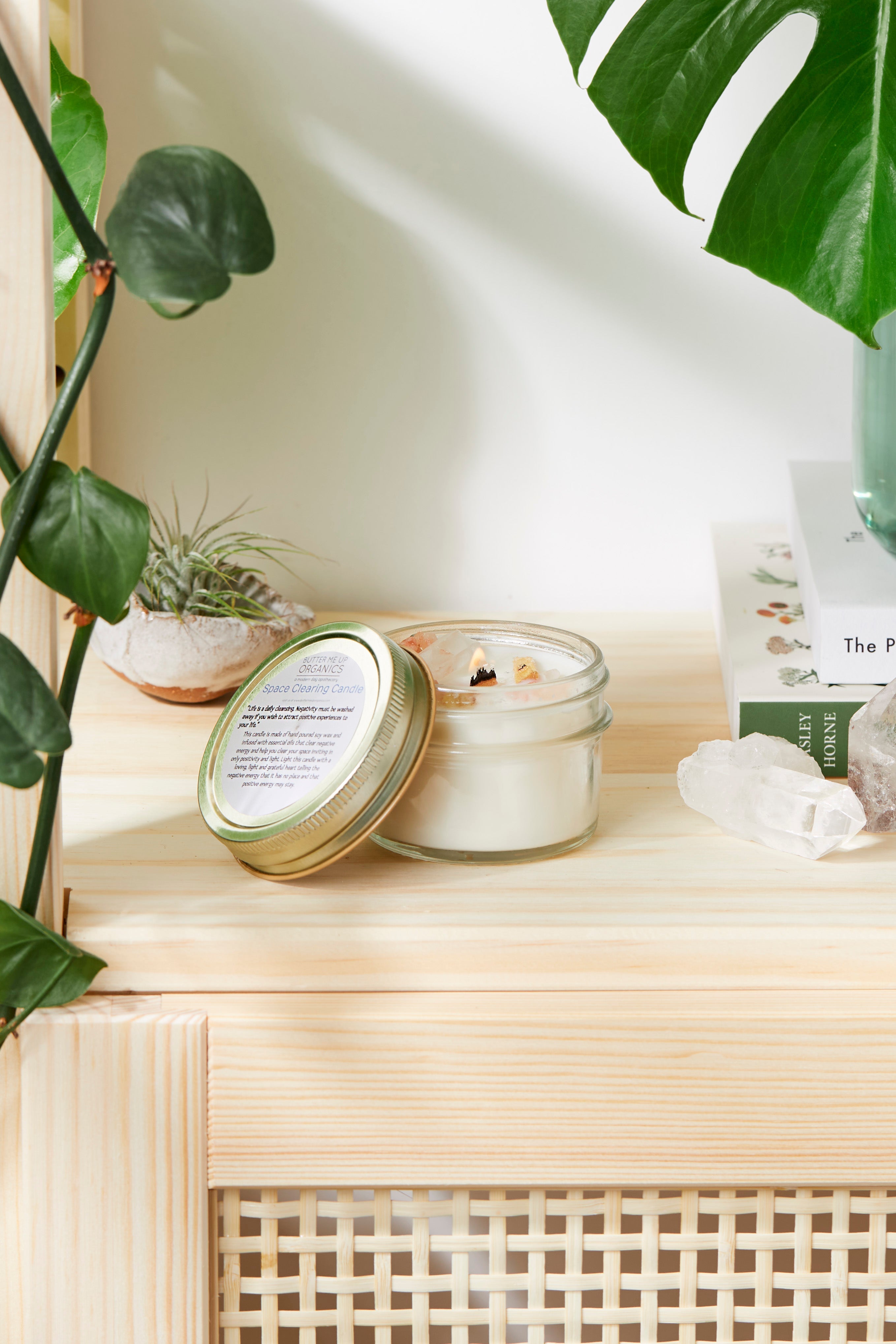 Space Clearing Candle/ Intention Candle / Organic Soy Candle / Candle with Crystals / Cleansing Candle by Butter Me Up Organics