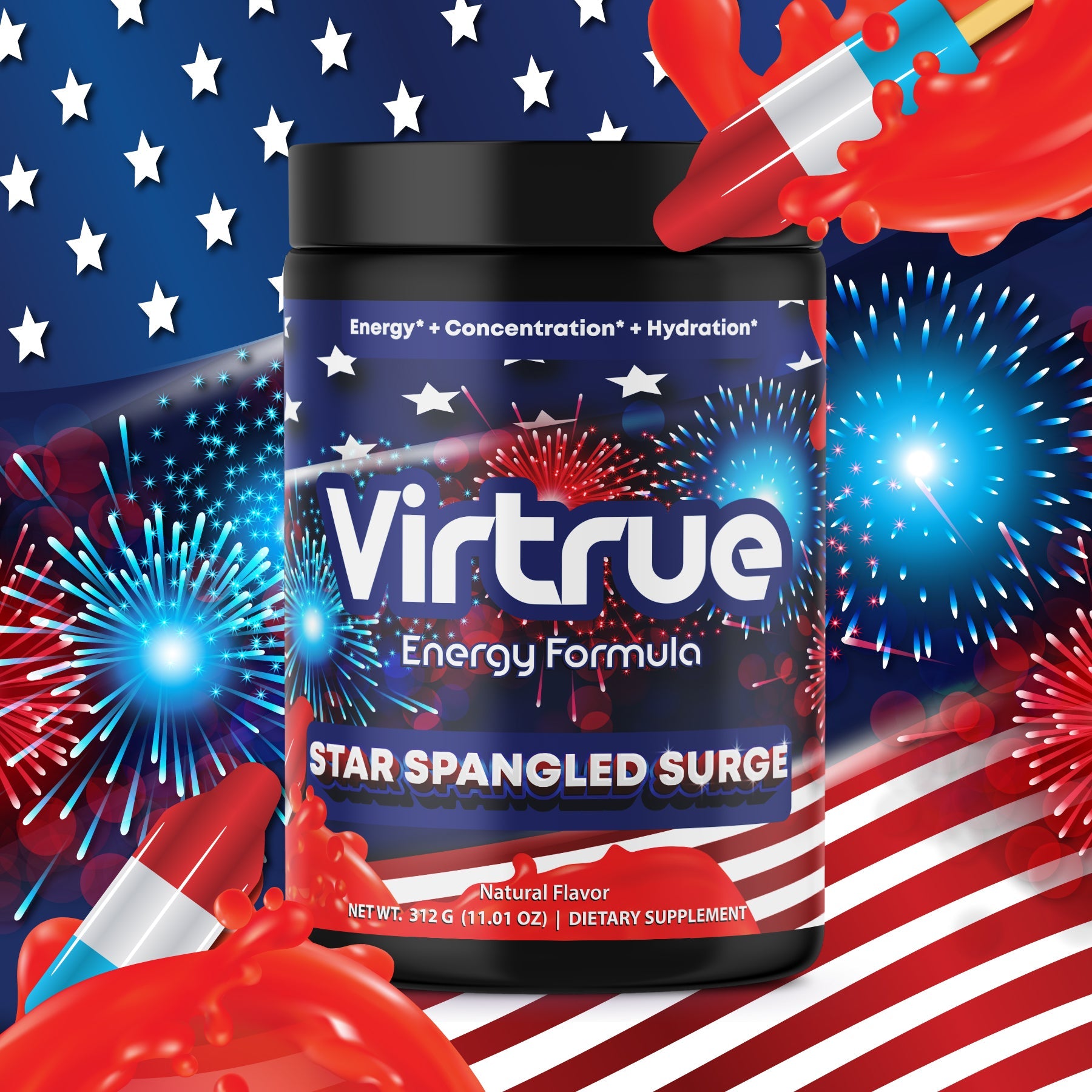Star Spangled Surge Pre-Workout Energy Powder + Focus Boost &amp; Hydration | Sugar Free by Virtrue