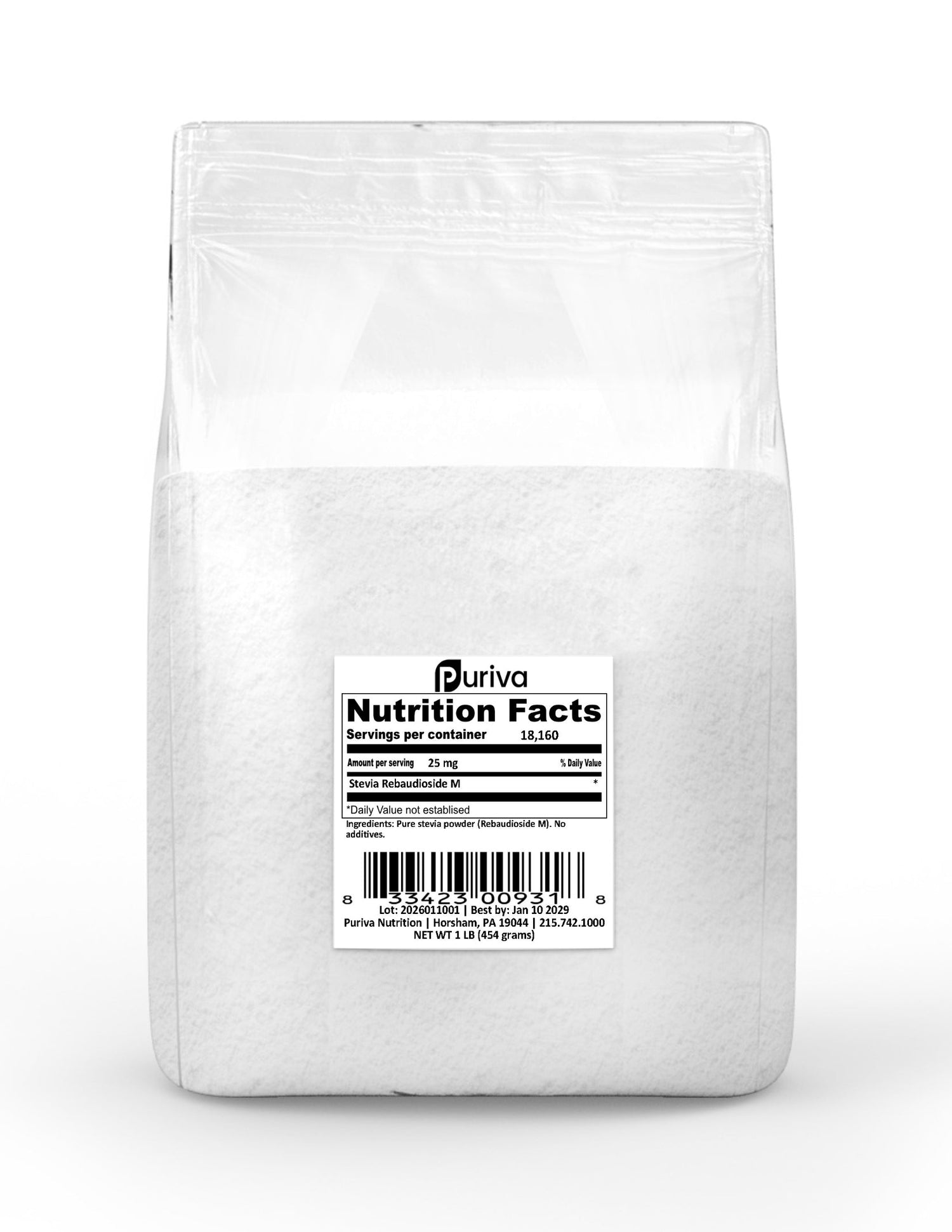 Stevia Reb M powder, (Reb-M | Rebaudioside M), 1 pound | 454 grams, Puriva Nutrition by Puriva Nutrition