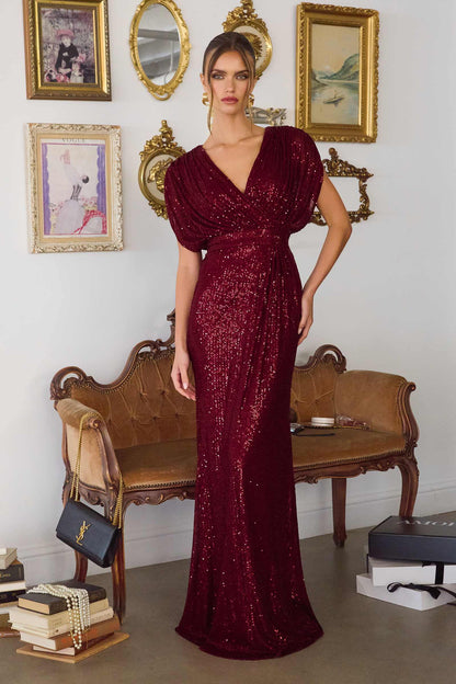 Amoris T101 Greek Style Long Sequin V-Neckline Gown by DiscountDressShop