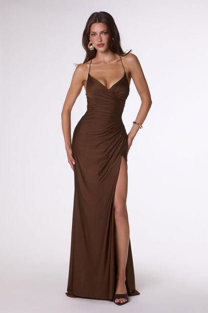 Amoris T102 Long Fitted Sexy Evening Gown Open Back Slit by DiscountDressShop