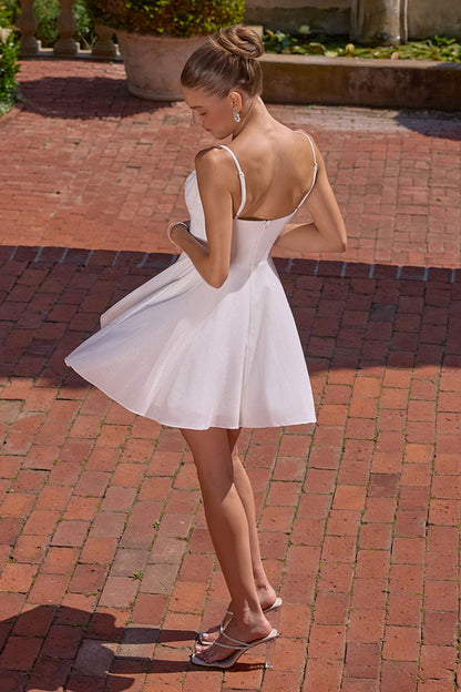Amoris T103W Short A-Line Glitter Satin Off White Dress by DiscountDressShop