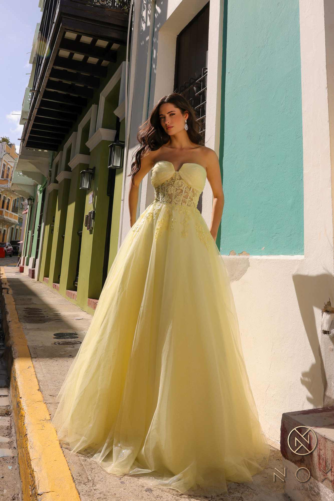 Nox Anabel T1326 Long Strapless Bonded Bodice Glitter Tulle A-Line Gown by DiscountDressShop